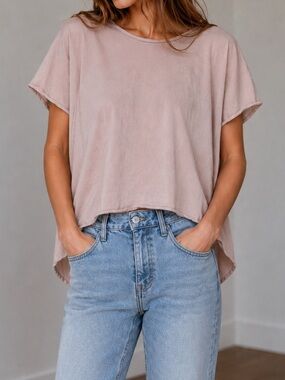 Made in Italy Cotton Relaxed Short Sleeve Tee in Dusty Blush